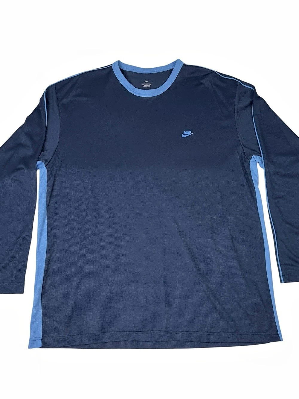 Nike Mens XL Long Sleeve Athletic Training Shirt Navy Blue Light Blue Swoosh